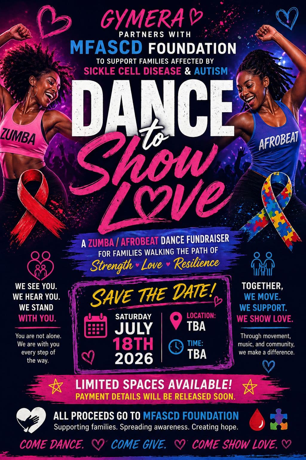 Dance to Show Love — Gym Era x MFASCD Foundation fundraiser flyer